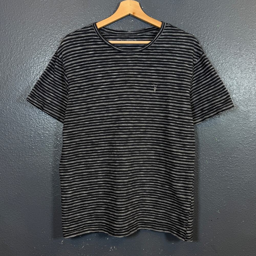 All Saints M men’s blue short sleeve crew neck striped 100% cotton t-shirt